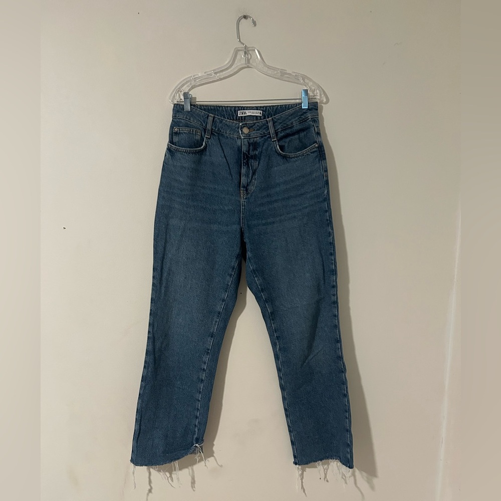 Zara Womens Jeans Denim Blue High Rise Straight Ankle 6164/172